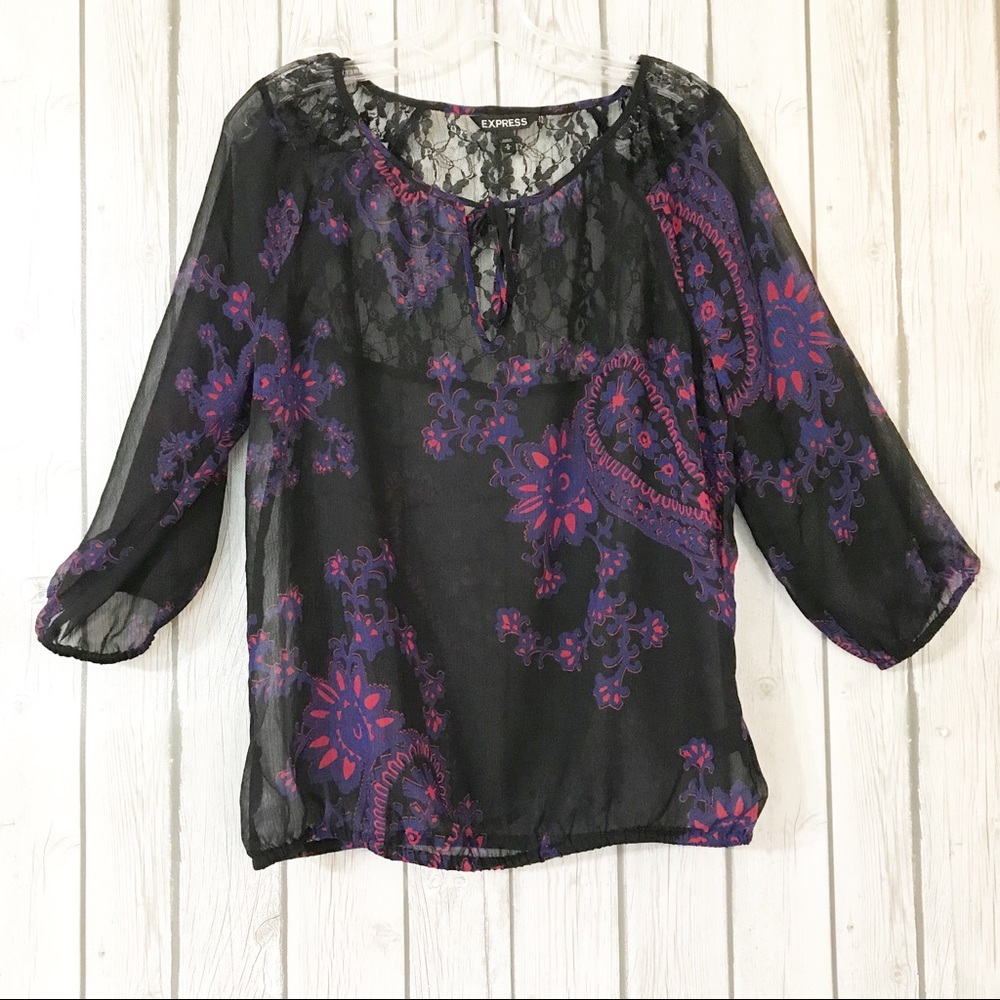 EXPRESS Sheer Blouse with Lace Detail NWT Size: M